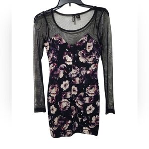 H&M Long Sleeve Mesh Flowers Mini Dress Floral Bandage Womens 4